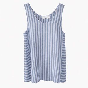 100% Linen Tank  Blue and White Striped 
size L